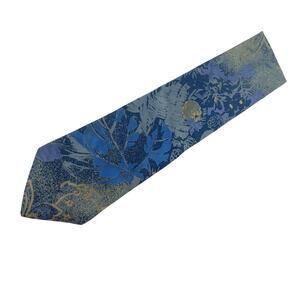 Vintage Rivetz of London Fall Floral Grey Blue Silk Tie 3.7 Inches
